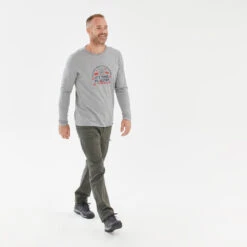 Quechua Camiseta NH100 ML Hombre - Gris Claro -Outdoor Tienda camiseta nh100 ml hombre gris claro 3